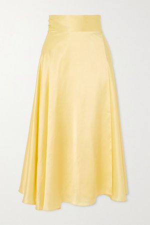 Silk-satin Wrap Midi Skirt - Pastel yellow Harmur