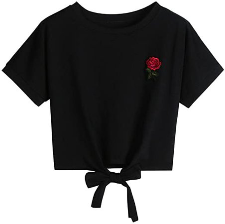 Black T Shirt Rose Crop Top