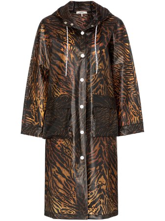 Ganni Tiger-Print Hooded Raincoat
