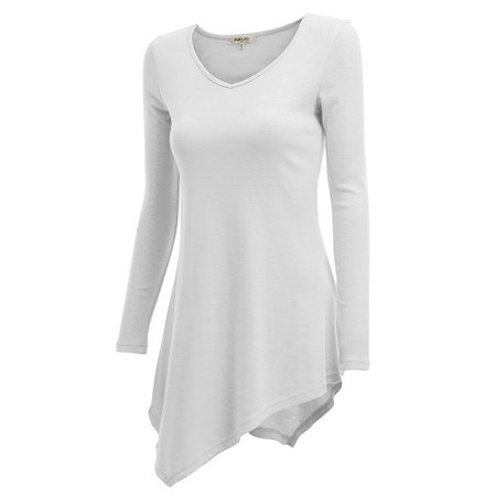 Doublju - Doublju Women's Long Sleeve Asymmetrical Tunic Shirt Casual Loose Trapeze Tunic Top Shirt WHITE M - Walmart.com