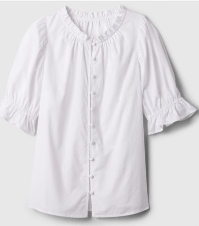 white linen loose nose with ruffle accents