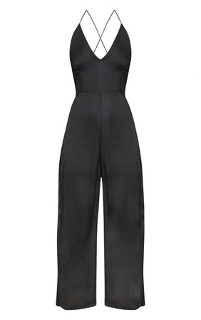 Black Plunge Culotte Jumpsuit | PrettyLittleThing