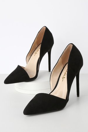 Lulus - Black Vegan Suede Heels - D'Orsay Pumps - D'Orsay Heels