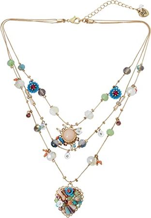 Amazon.com: Betsey Johnson Woven Mixed Multi-Colored Bead Flower Heart Illusion Necklace: Clothing, Shoes & Jewelry