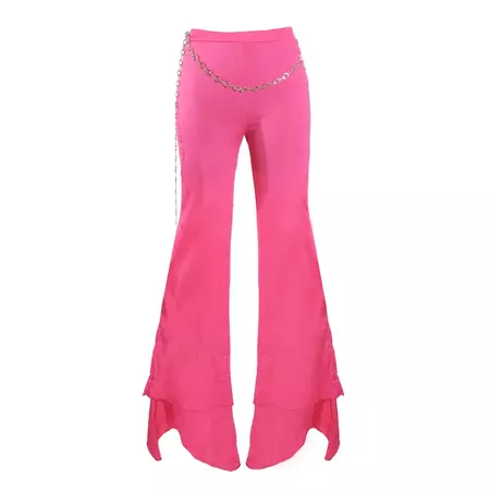 Ikon Y2K Fluted Flare Trouser In Hot Pink /W Belly Chain | Elsie & Fred | Wolf & Badger