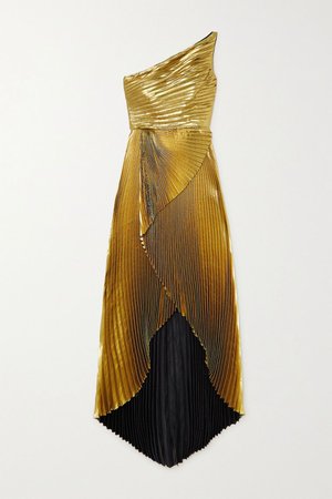 Gold One-shoulder pleated silk-blend lamé gown | SemSem | NET-A-PORTER