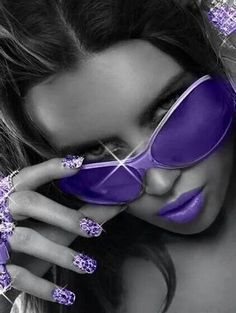 Black & White Model Purple Glasses & Lips