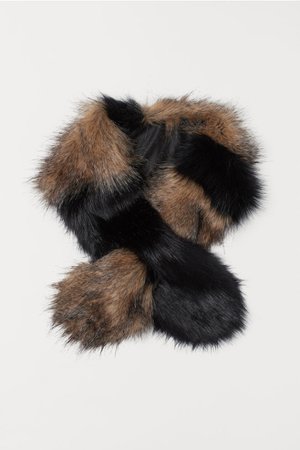 Faux Fur Scarf - Black/beige - Ladies | H&M US