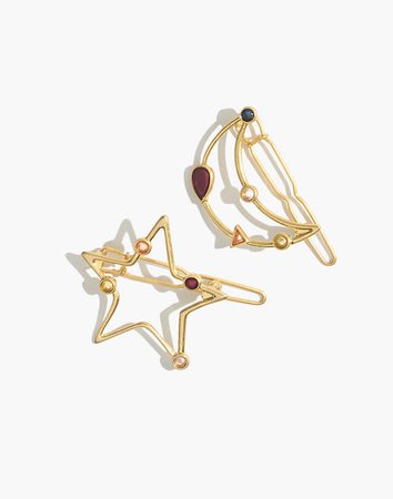 Two-Pack Finespun Moon and Star Hair Clips gold