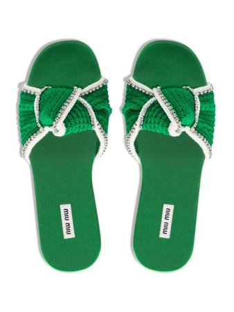 Miu Miu Crystal Knot Sandals 5XX425F005HFORMA05PWY Green | Farfetch