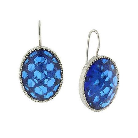 Silver-Tone Blue Oval Faceted Drop Earrings