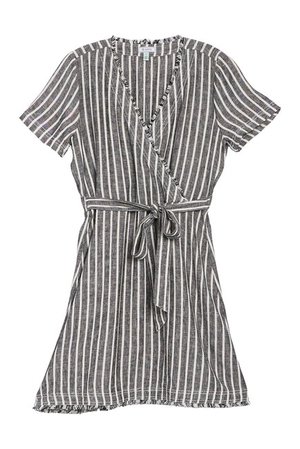 SUSINA | Striped Short Sleeve Linen Blend Wrap Dress (Regular & Petite) | Nordstrom Rack