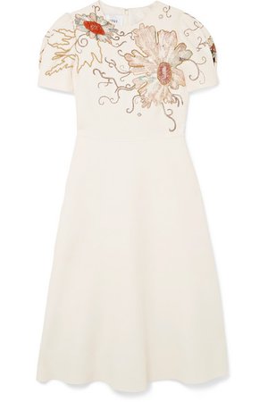 Valentino- Embellished wool and silk-blend crepe dress