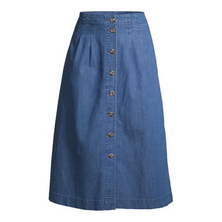 Time and Tru - Time and Tru Women's Button Front Midi Skirt - Walmart.com navy