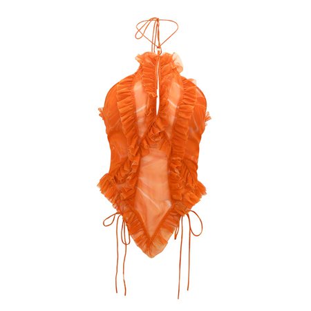 EM014 Orange Print Ruffled Chiffon Camisole – Nodress