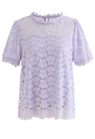 Flower-Covered Lace Top in Lilac - Retro, Indie and Unique Fashion