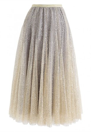 Shimmer Sequins Embroidered Mesh Tulled Pleated Skirt - NEW ARRIVALS - Retro, Indie and Unique Fashion