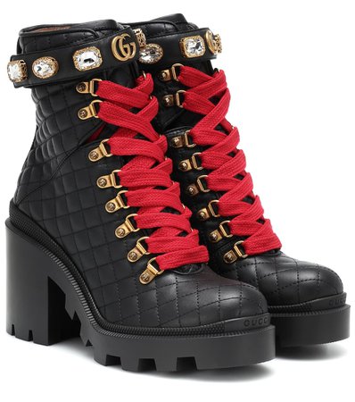 Gucci - Embellished leather ankle boots | Mytheresa