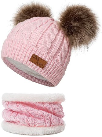 Amazon.com: Infant Toddler Winter Hat Scarf Set for Baby Girl Knitted Warm Fleece Lined Skiing Cap Lovely Pompom Kids Beanie 0-24 Months Yellow: Clothing