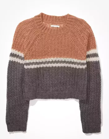 AE Cropped Color Block Crew Neck Sweater