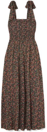 DÔEN - Jasmine Shirred Floral-print Cotton-poplin Maxi Dress - Black