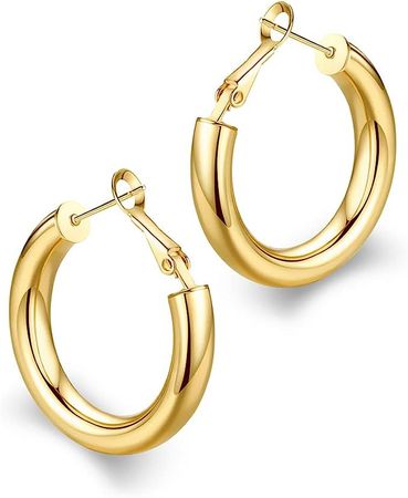 Small Chunky Thick Gold Tube Hoop Earrings