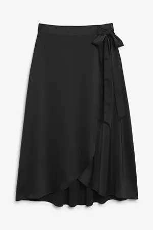 Satin wrap midi skirt - Black - Midi skirts - Monki WW