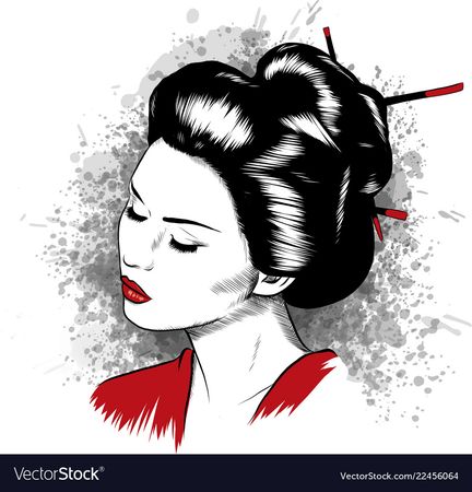 Beautiful japanese geisha holds red fan Royalty Free Vector