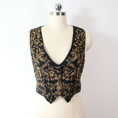 vintage 90s floral embroidered vest top size S boho grunge retro vtg festival | eBay