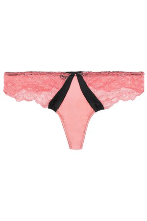 Bubblegum Jolie satin-trimmed two-tone lace mid-rise thong | Sale up to 70% off | THE OUTNET | KIKI DE MONTPARNASSE | THE OUTNET