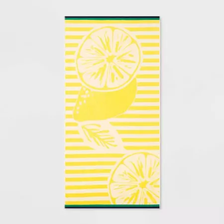 Lemon Stripe Beach Towel XL Yellow - Sun Squad™ : Target