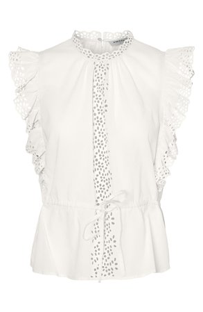 AWARE BY VERO MODA Leah Ruffle Eyelet Trim Cinched Top | Nordstrom