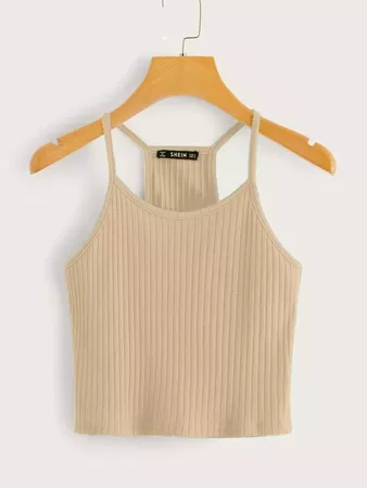 Rib-knit Cami Top | SHEIN USA khaki