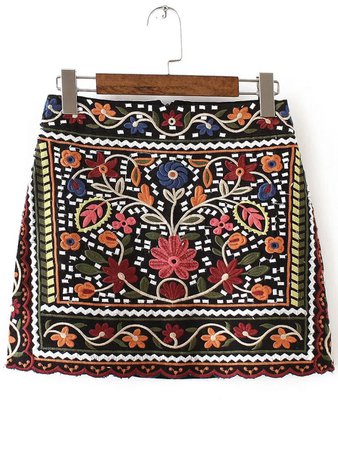 Multicolor Tribal Embroidery Vintage Skirt