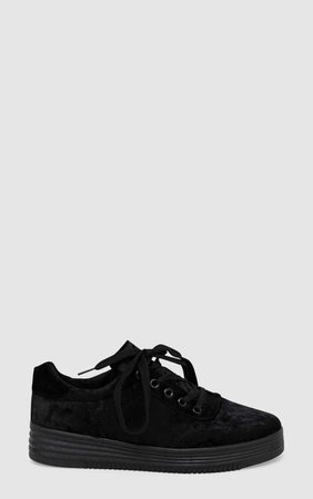 Black Velvet Platform Trainers | Shoes | PrettyLittleThing