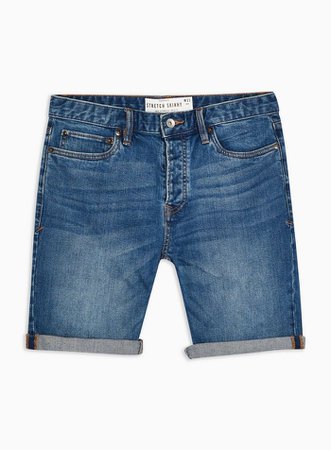 Mid Wash Skinny Denim Shorts | Topman