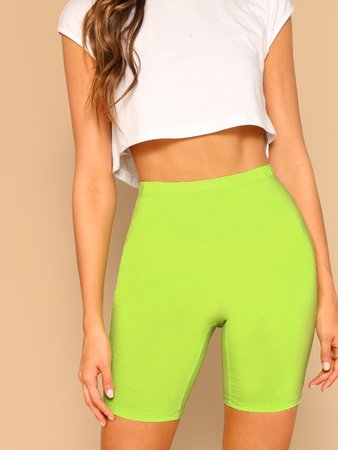 Neon Lime Elastic Waist Leggings Shorts | ROMWE