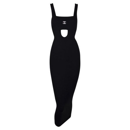 S/S 1998 Chanel Black Cut-Out Bodycon Pin-Up Wiggle Dress For Sale at 1stdibs