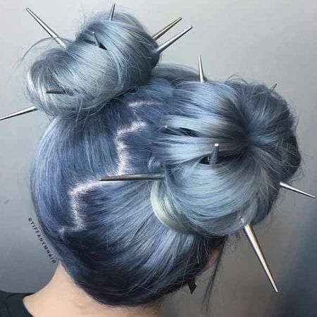 pale light dusty blue pastel grunge goth hair spikes space buns