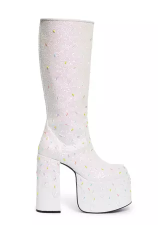 Dolls Kill x Candyland Glitter Sprinkles Knee High Boots - White