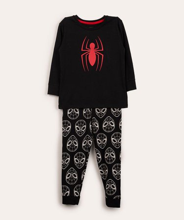 pijama infantil manga longa homem-aranha preto