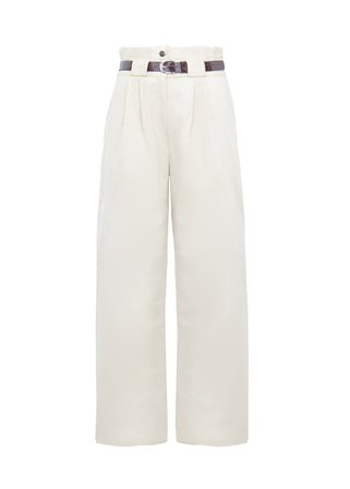 Cream High Waisted Cotton Twill Pants with Croc Belt – The Frankie Shop