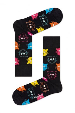 HAPPY SOCKS | Happy Socks unisex ψηλές κάλτσες ''Cat'' Μαυρο | notos