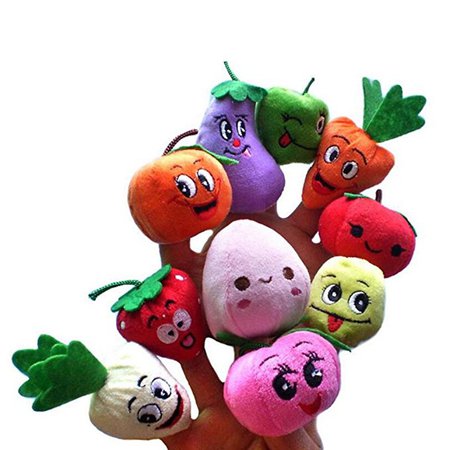 Acekid 10 Pcs Finger Puppets Fruits And Vegetables Cute Cartoon Simulation Soft Children Early Development Toys Novelty Gag Toys For Kids (Fruits & Vegetables)