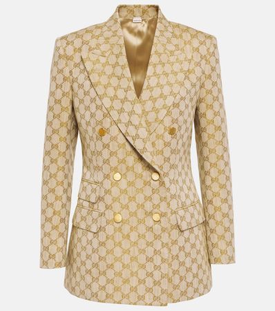 GG Jacquard Linen Cotton Blazer in Beige - Gucci | Mytheresa