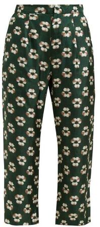 Pobea Floral Print Silk Cropped Trousers - Womens - Green Multi