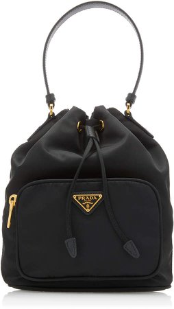 Small Leather-Trimmed Nylon Bucket Bag