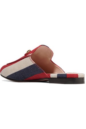 Gucci | Princetown horsebit-detailed striped canvas slippers | NET-A-PORTER.COM