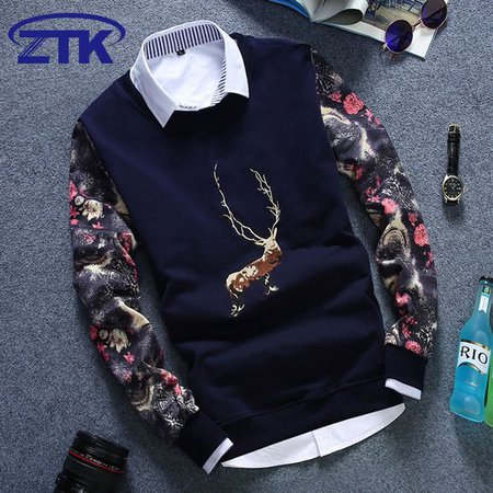 Navy Floral Deer Sweater