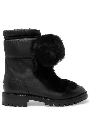 Jimmy Choo | Glacie pompom-embellished shearling and shell-trimmed leather ankle boots | NET-A-PORTER.COM